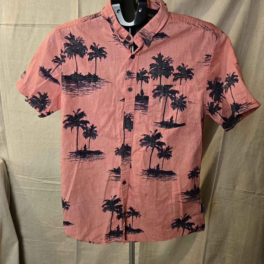 Brooklyn Cloth Button Down Palm Tree Shirt Men M Coral Pink